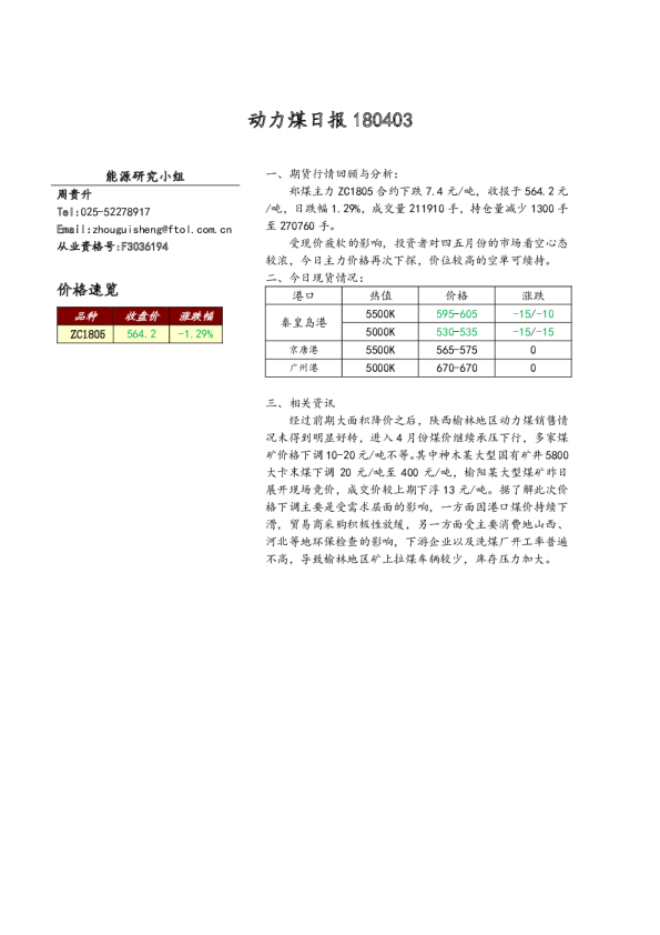 动力煤日报