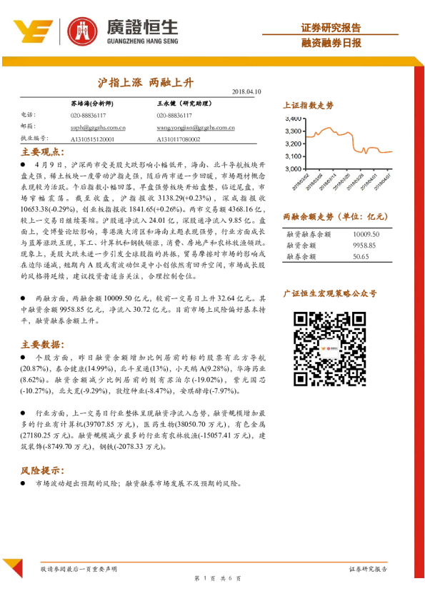融资融券日报：沪指上涨 两融上升