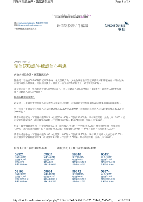 瑞信认股证/牛熊证