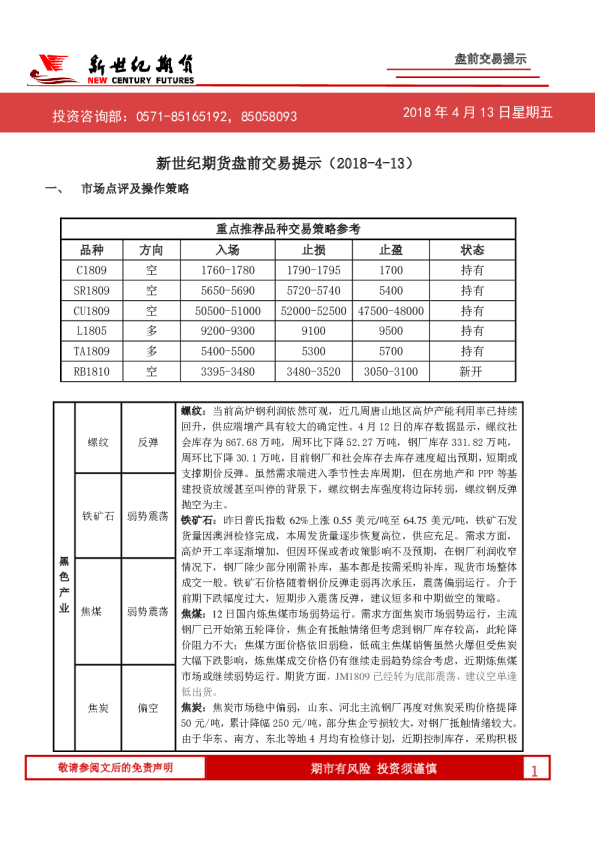 盘前交易提示