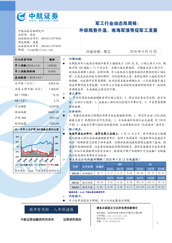 军工行业双周报：外部局势升温、南海军演等促军工发展