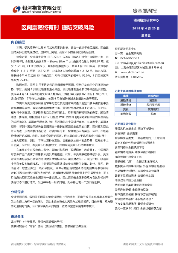贵金属周报：区间震荡终有时 谨防突破风险