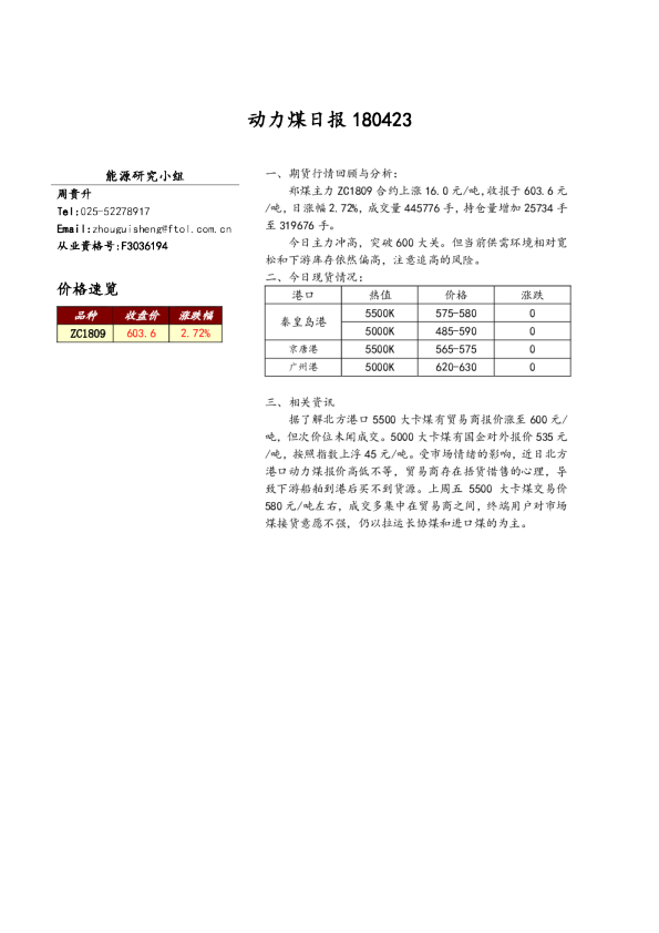 动力煤日报