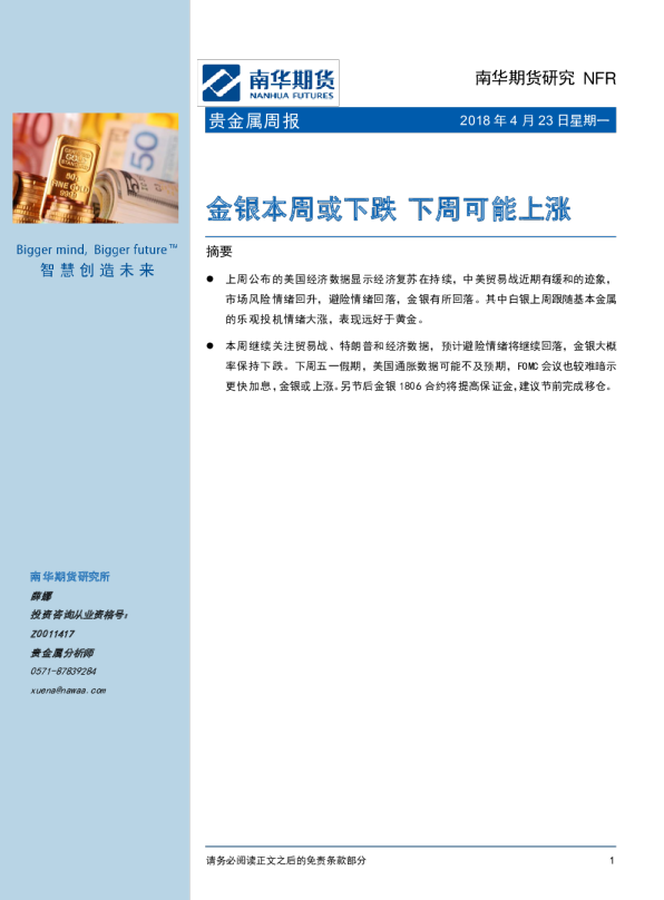 贵金属周报：金银本周或下跌 下周可能上涨