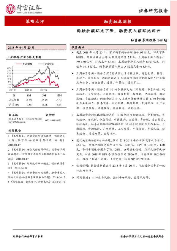 融资融券周报：两融余额环比下降，融资买入额环比回升