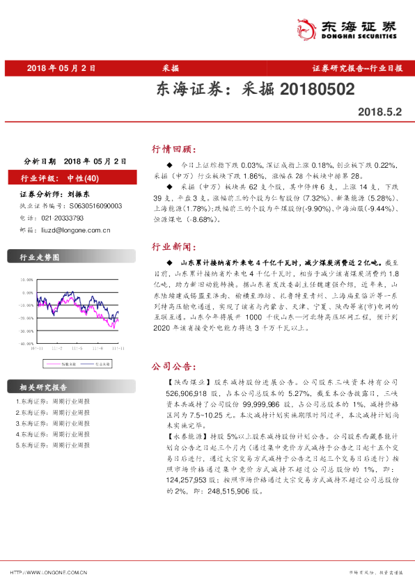行业日报：东海证券：采掘