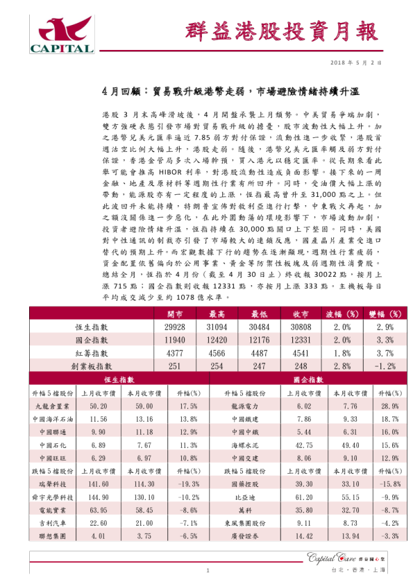 群益港股投资月报