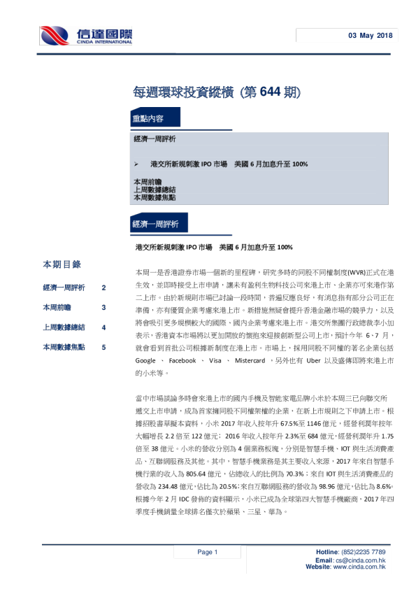 信达国际每周环球投资纵横(第644期)