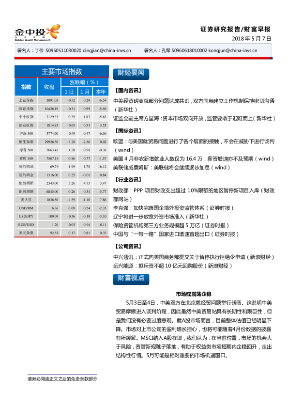 中投证券财富研究早报