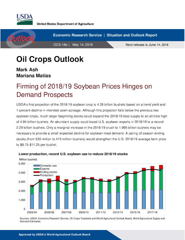 Oil Crops Outlook Firming of 2018/19 Soybean Prices Hinges on Demand