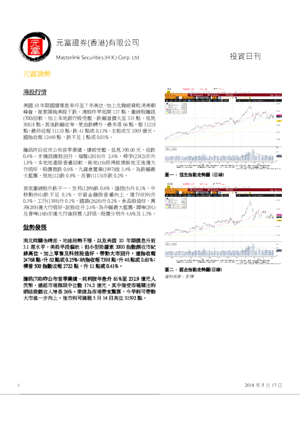 元富证券(香港)投资日刊