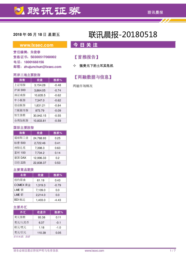 联讯证券联讯晨报