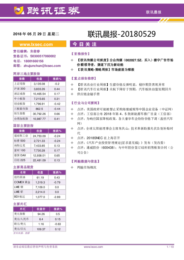 联讯证券联讯晨报