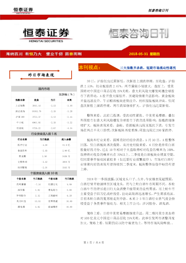 恒泰证券咨询日刊