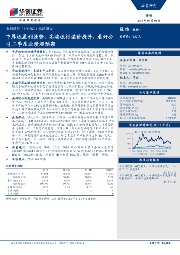 中厚板盈利强势，高端板材溢价提升，看好公司二季度业绩超预期