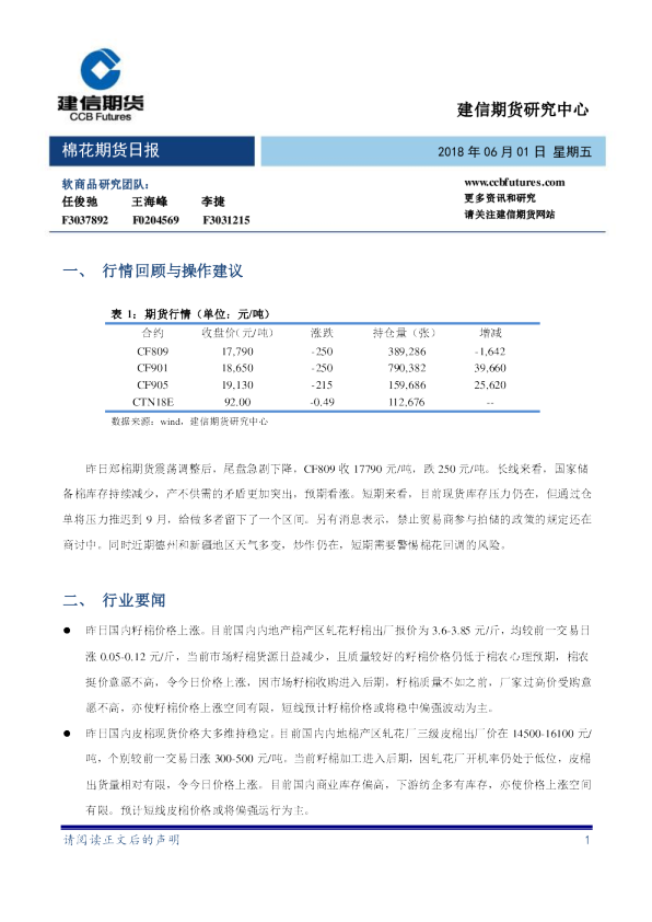 棉花期货日报 