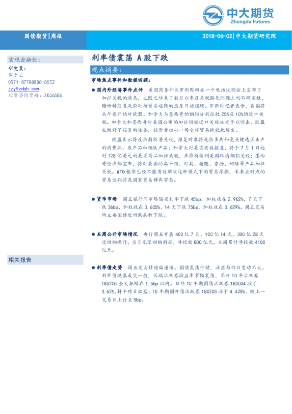 国债期货周报：利率债震荡,A股下跌