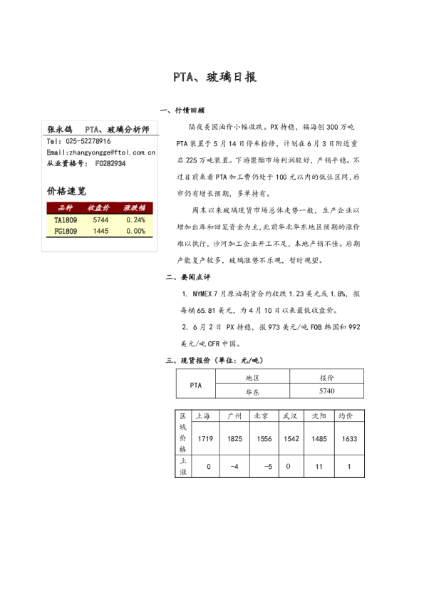 PTA、玻璃日报