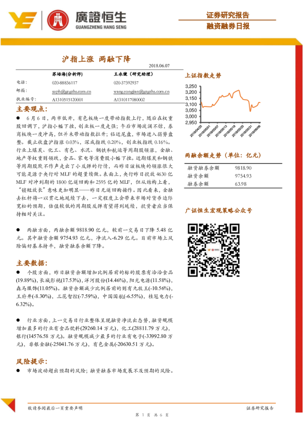 融资融券日报：沪指上涨 两融下降