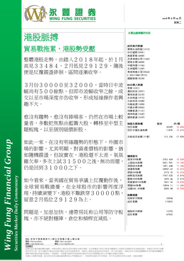 永丰金融投资策略20180619