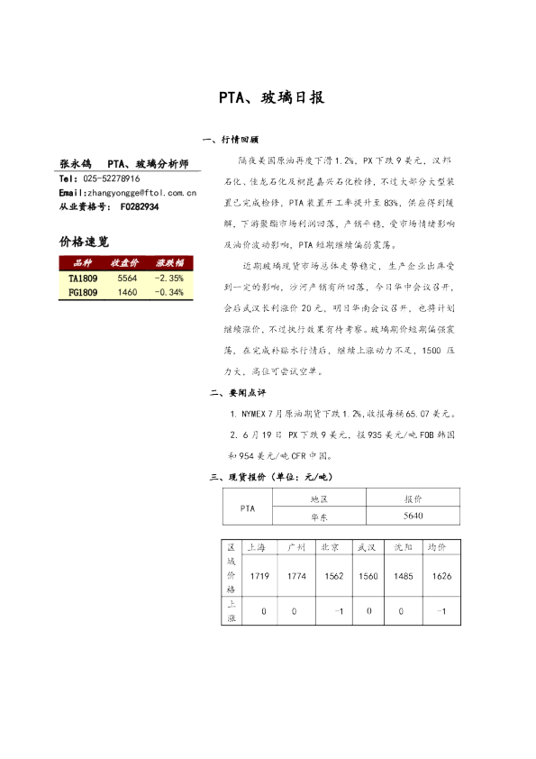 PTA、玻璃日报
