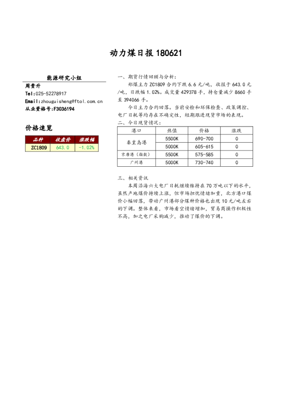 动力煤日报