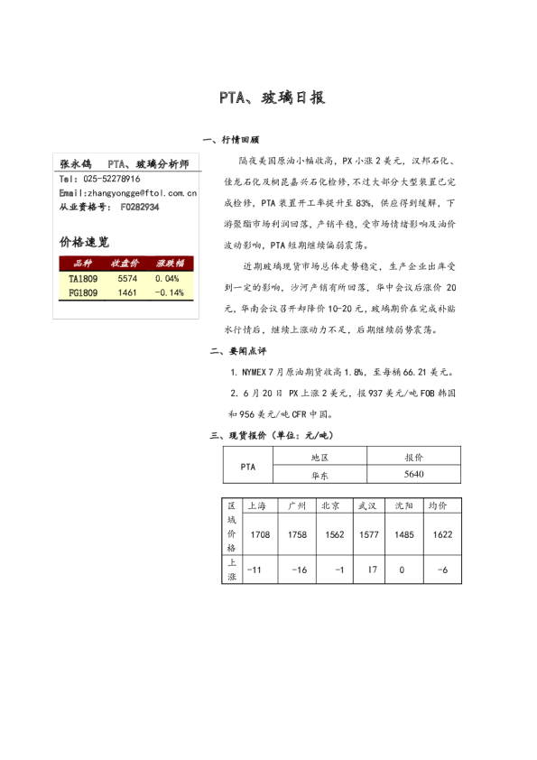 PTA、玻璃日报