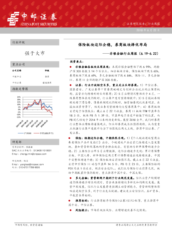 非银金融行业周报：保险板块边际企稳，券商板块择优布局