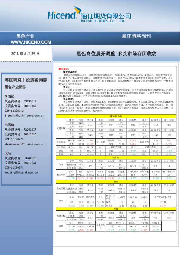 策略周刊：黑色高位展开调整 多头市场有所收敛