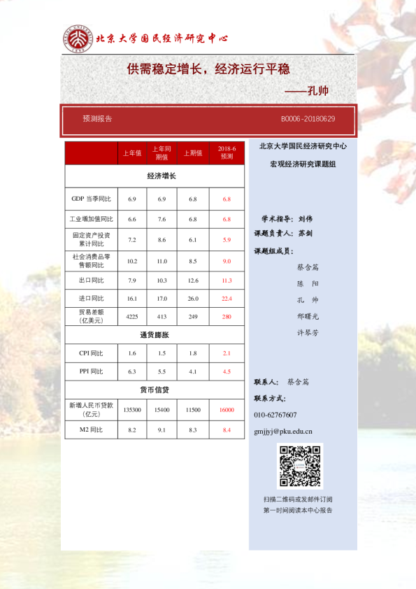 2018年6月经济数据预测：供需稳定增长 ，经济运行平稳