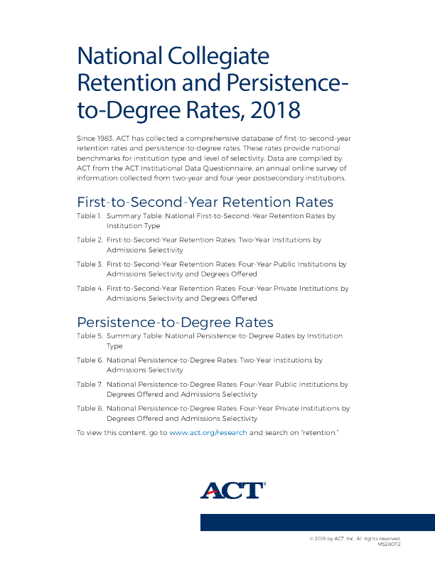 National Collegiate Retention and Persistence-to-Degree Rates: 2018