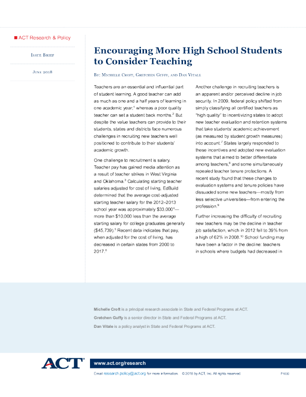 Encouraging More High School Students to Consider Teaching