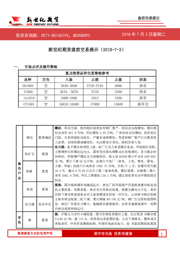 盘前交易提示