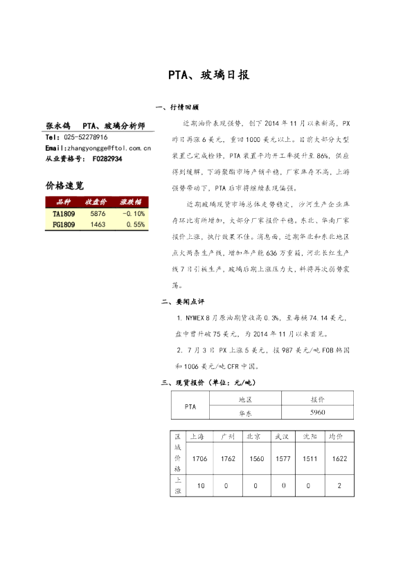 PTA、玻璃日报