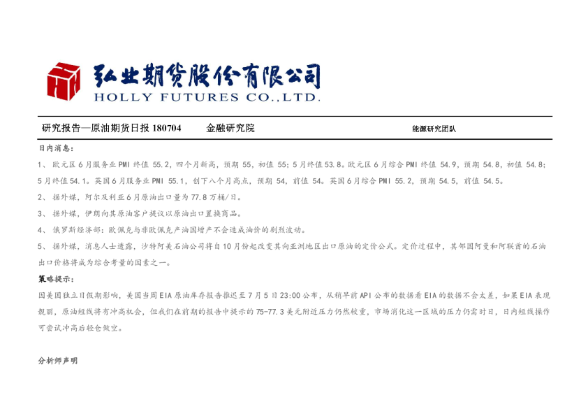 原油期货日报