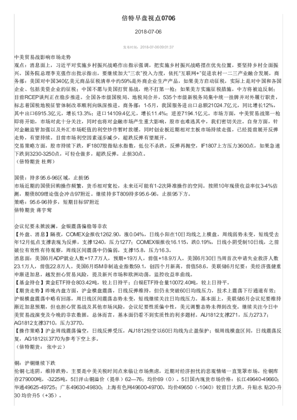 倍特期货早盘视点