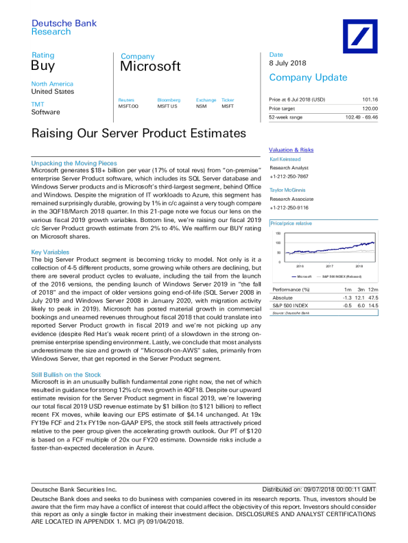 Raising Our Server Product Estimates Raising our server product estimates
