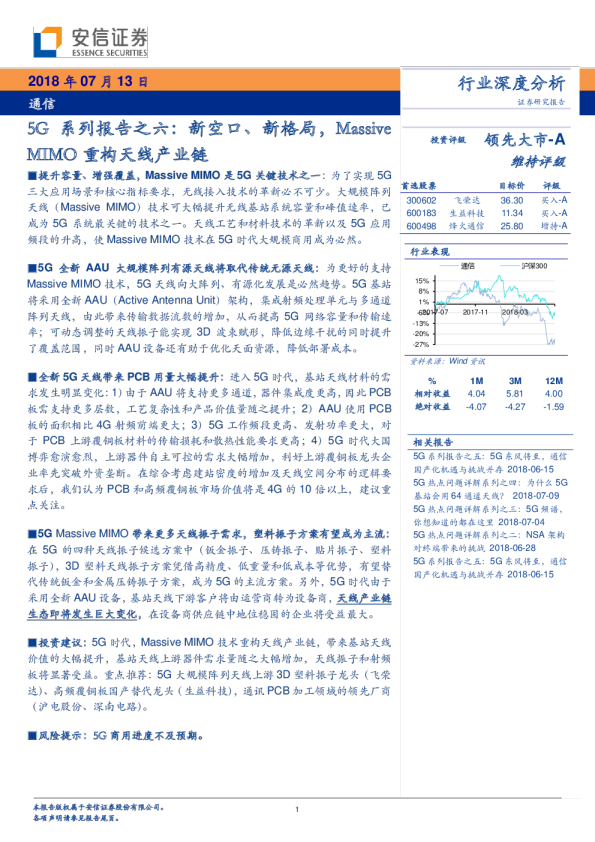 5G系列报告之六：新空口、新格局，MASSIVE MIMO重构天线产业链