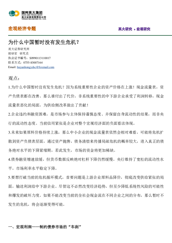 宏观经济专题：为什么中国暂时没有发生危机？