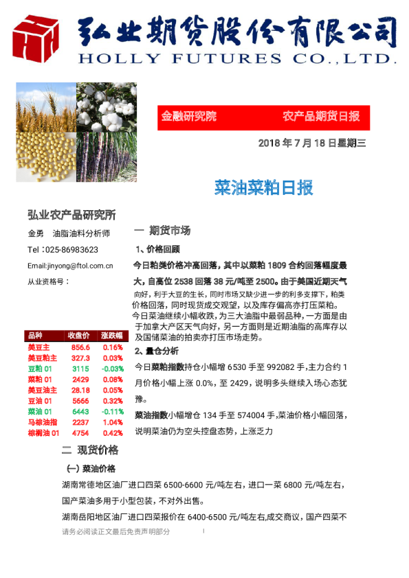 菜油菜粕日报