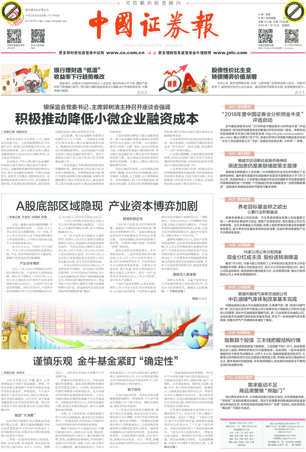 总第7258期，今日544版：积极推动降低微小企业融资成本