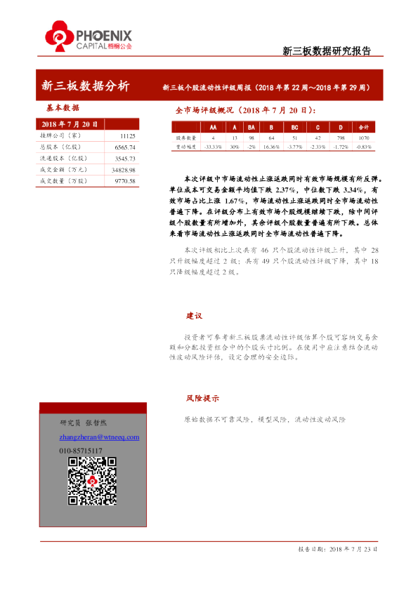 新三板个股流动性评级周报（2018年第22周-2018年第29周）