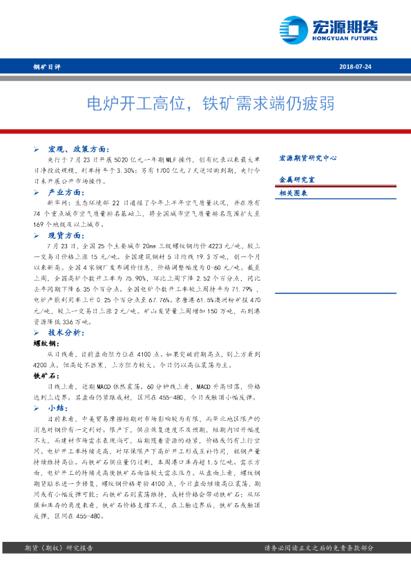 钢矿早评：电炉开工高位，铁矿需求端仍疲弱
