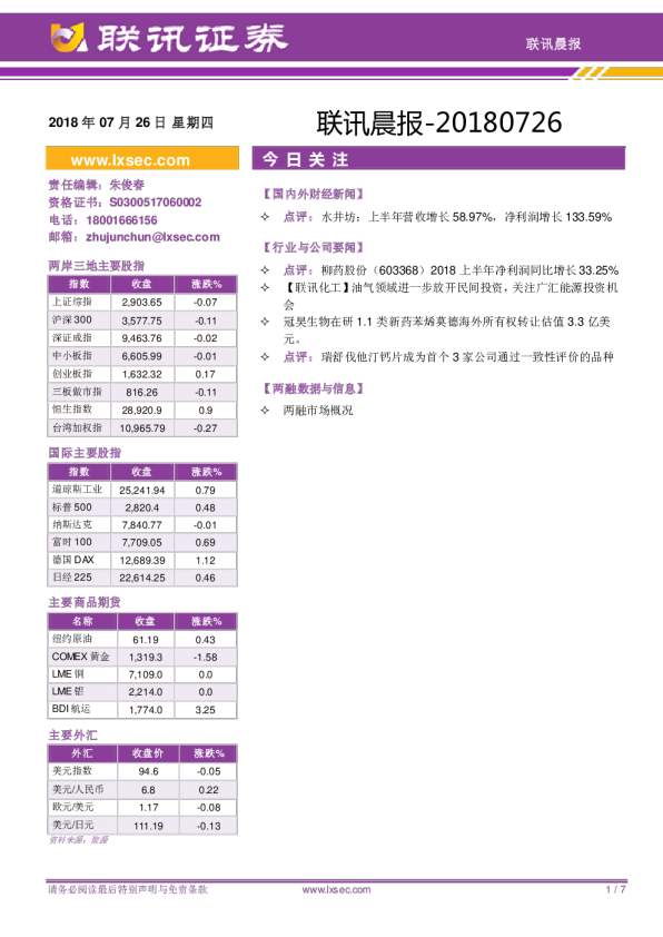 联讯证券联讯晨报