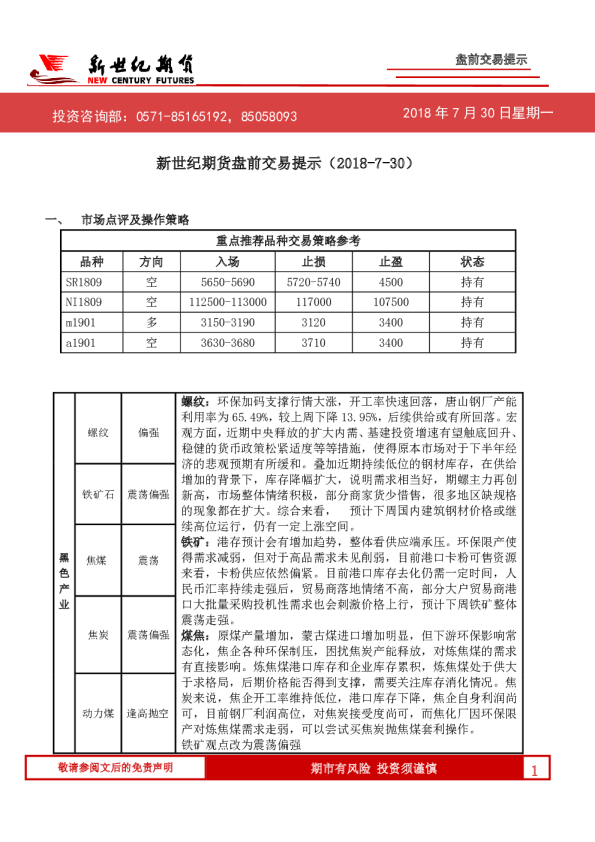 盘前交易提示
