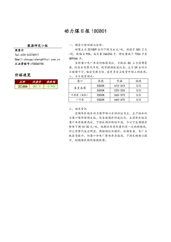 动力煤日报