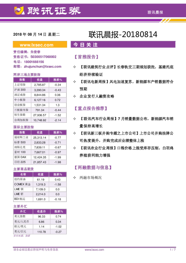 联讯证券联讯晨报