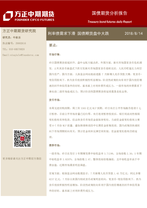 国债期货分析报告：利率债需求下滑 国债期货盘中大跌