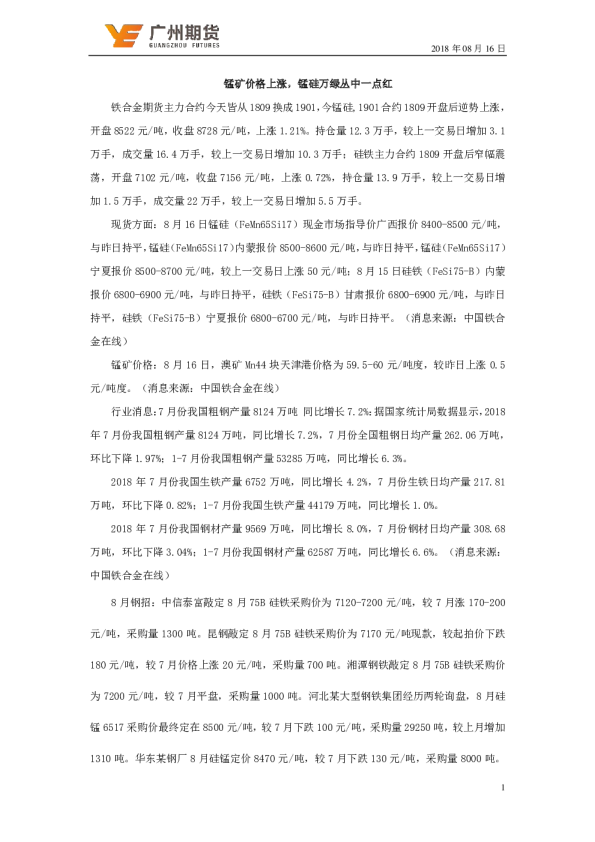 锰矿价格上涨，锰硅万绿丛中一点红