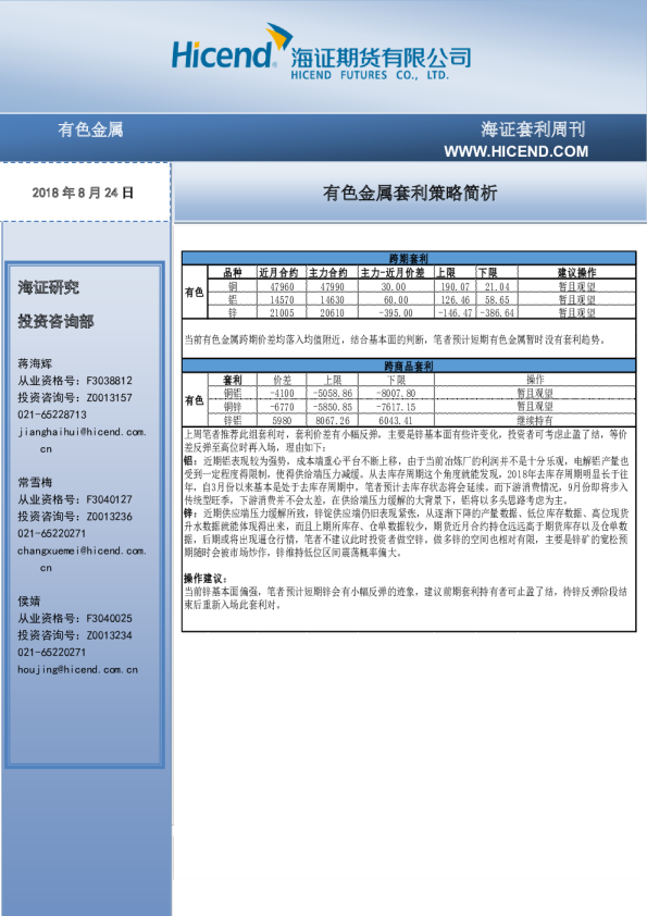 有色金属套利策略简析